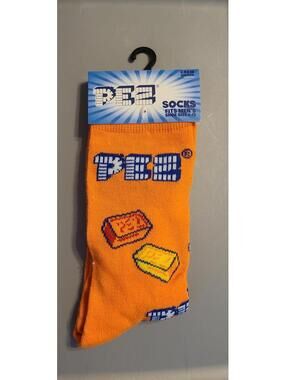 PEZ Crew Socks for Men, Orange with Candy Shoe Size 8-12